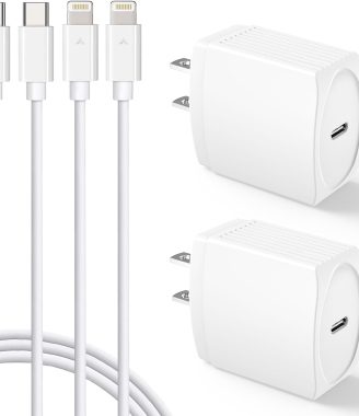 20W USB C Fast Charger 10 FT Compatible with iPhone 14 13 12 11 XS XR X 8 iPad, 2 Pack PD Wall Charger Block with 10FT Long Type C Lightning Cable (White)