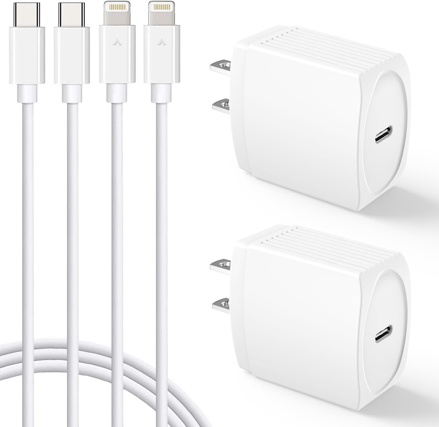 20W USB C Fast Charger 10 FT Compatible with iPhone 14 13 12 11 XS XR X 8 iPad, 2 Pack PD Wall Charger Block with 10FT Long Type C Lightning Cable (White)