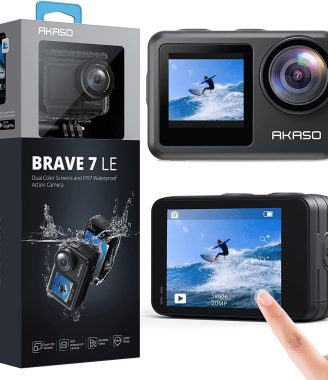 AKASO Brave 7 LE 4K30FPS 20MP WiFi Action Camera with Touch Screen EIS 2.0 Zoom Remote Control 131 Feet Underwater Camera with 2X 1350mAh Batteries Support External Microphone Vlog Camera