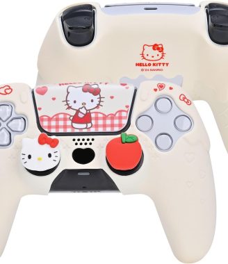 Kuitmor PS5 Controller Skin Case Set,Silicone Protective Cover Case,Anti-Slip Cute Kitty Protective Shell for PS5 Controller with 2 Thumb Grip Caps and 2 Stickers